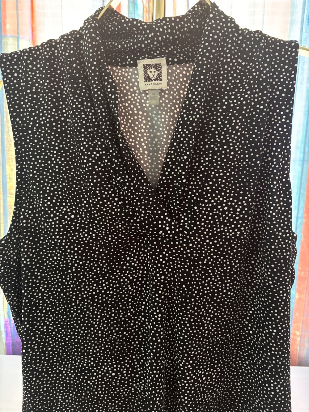 Anne Klein Black White Polka Dot V-Neck Sleeveless Camisole